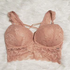 Pink Lace Longline Strappy Push-Up